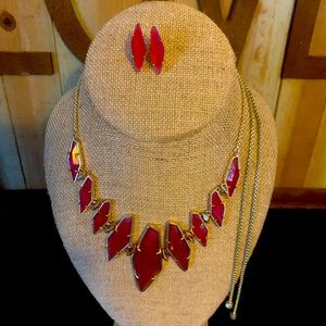 Kendra Scott Adjustable Red Berniece Necklace and matching earrings.